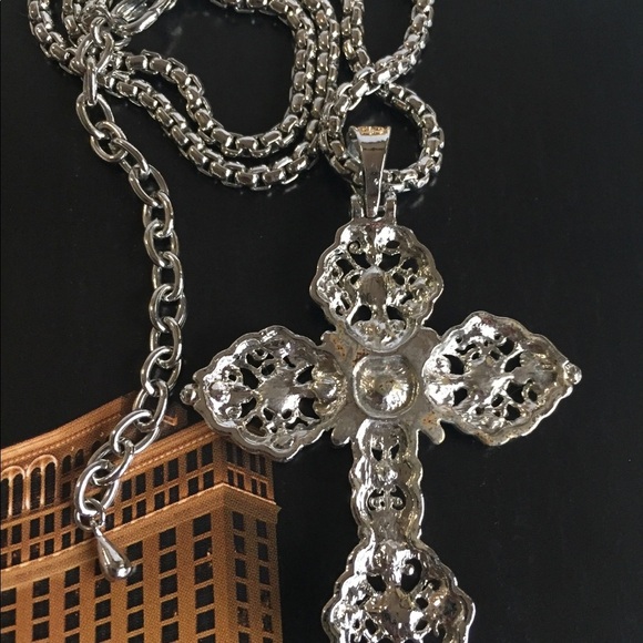 Cross Jewel Encrusted Silver Necklace - Picture 4 of 5